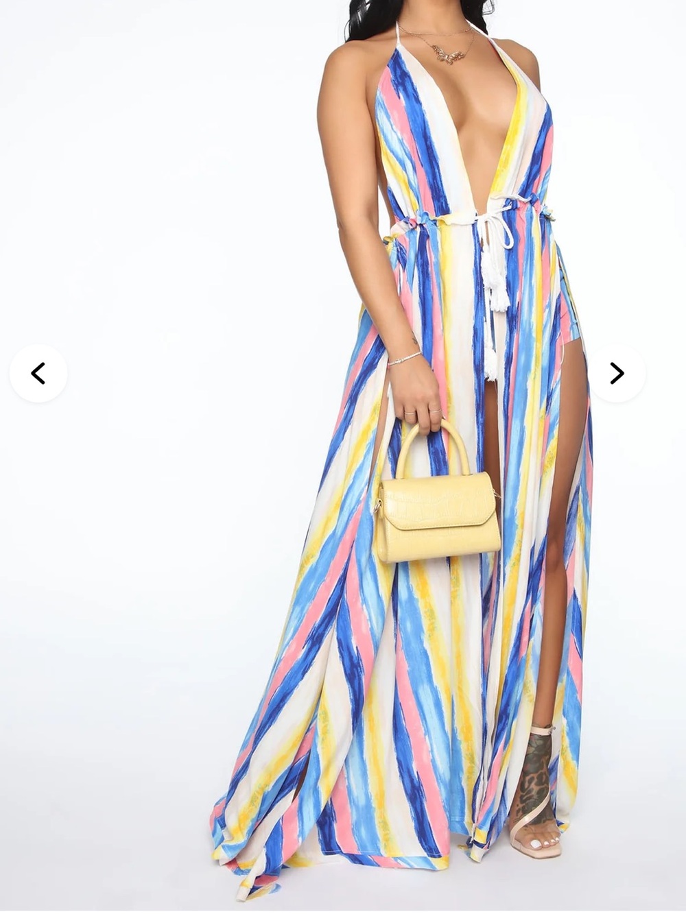 NEW Gypsy Rose Short Set Medium Striped Multicolor Halter Wrap Dress with Shorts
